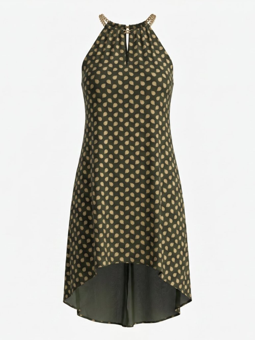 Michael Kors Bergalia Foiled Chain Neck Trapeze Dress